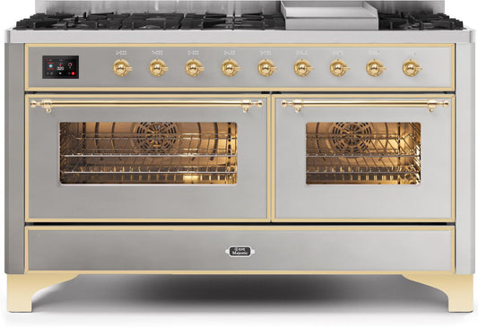 ILVE - 60" Magestic II Series Freestanding Dual Fuel Range - Griddle, Glass Door(s) - Warming Drawer - Natural Gas