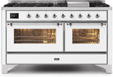 ILVE - 60" Magestic II Series Freestanding Dual Fuel Range - Griddle, Glass Door(s) - Warming Drawer - Natural Gas