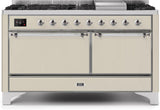 ILVE - 60" Magestic II Series Freestanding Dual Fuel Range - Griddle, Solid Door(s) - Warming Drawer - Natural Gas