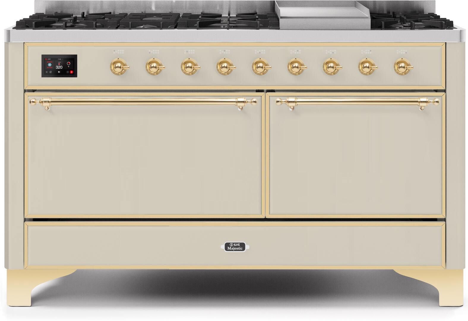 ILVE - 60" Magestic II Series Freestanding Dual Fuel Range - Griddle, Solid Door(s) - Warming Drawer - Natural Gas