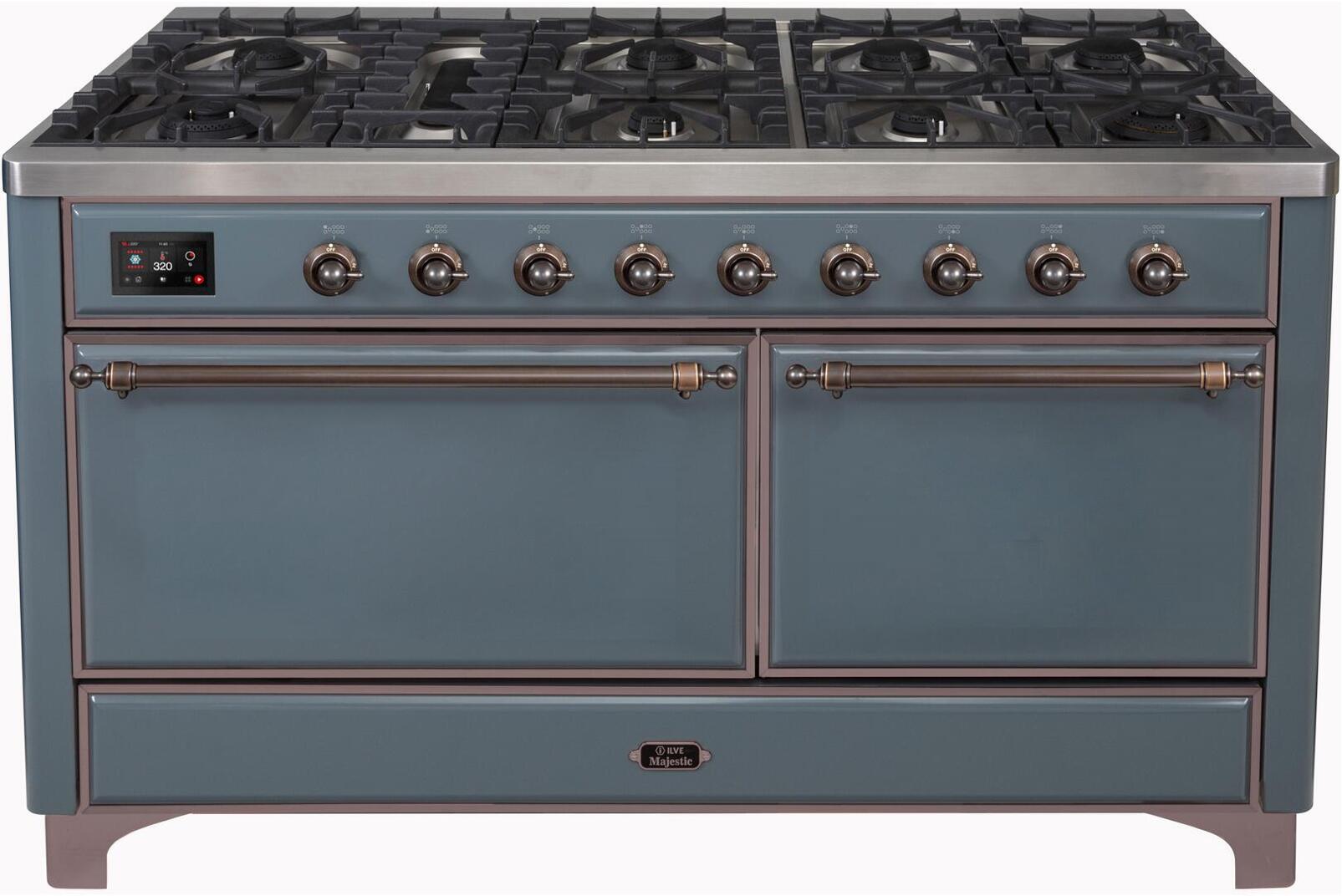 ILVE - 60" Magestic II Series Freestanding Dual Fuel Range - Griddle, Solid Door(s) - Warming Drawer - Natural Gas