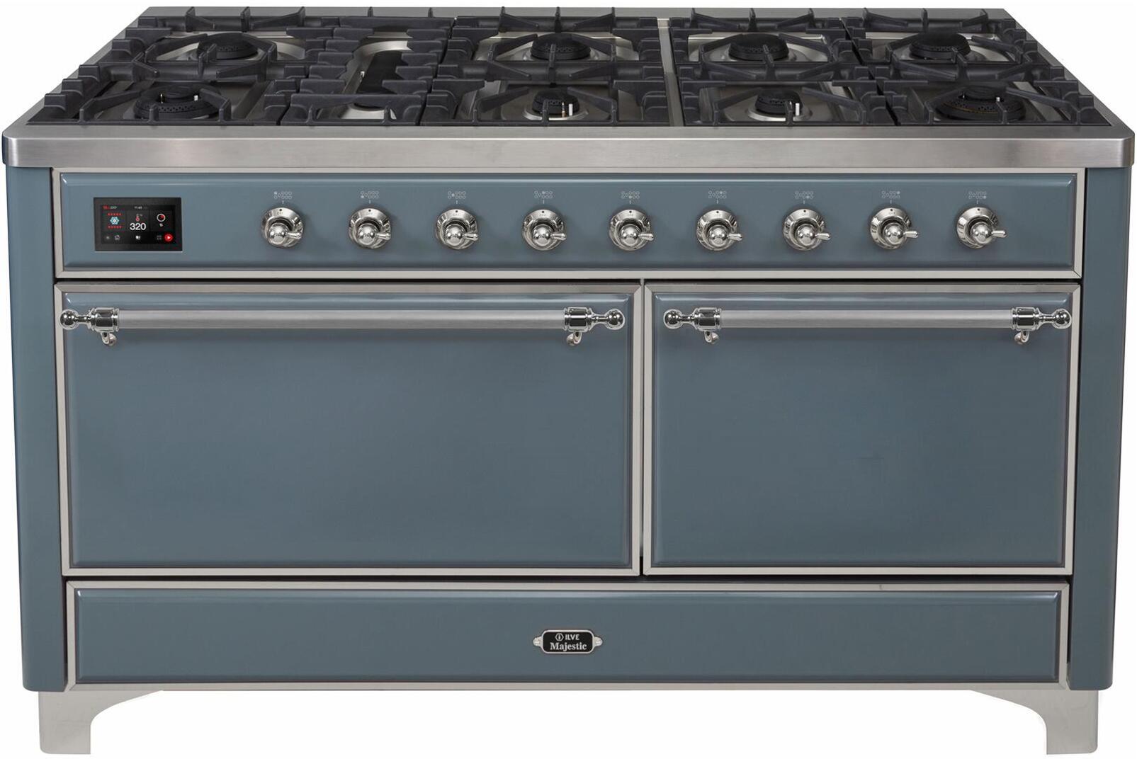 ILVE - 60" Magestic II Series Freestanding Dual Fuel Range - Griddle, Solid Door(s) - Warming Drawer - Natural Gas