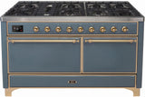 ILVE - 60" Magestic II Series Freestanding Dual Fuel Range - Griddle, Solid Door(s) - Warming Drawer - Natural Gas