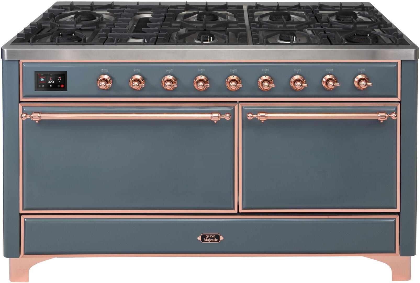 ILVE - 60" Magestic II Series Freestanding Dual Fuel Range - Griddle, Solid Door(s) - Warming Drawer - Natural Gas