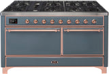 ILVE - 60" Magestic II Series Freestanding Dual Fuel Range - Griddle, Solid Door(s) - Warming Drawer - Natural Gas