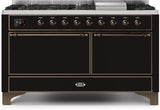 ILVE - 60" Magestic II Series Freestanding Dual Fuel Range - Griddle, Solid Door(s) - Warming Drawer - Natural Gas