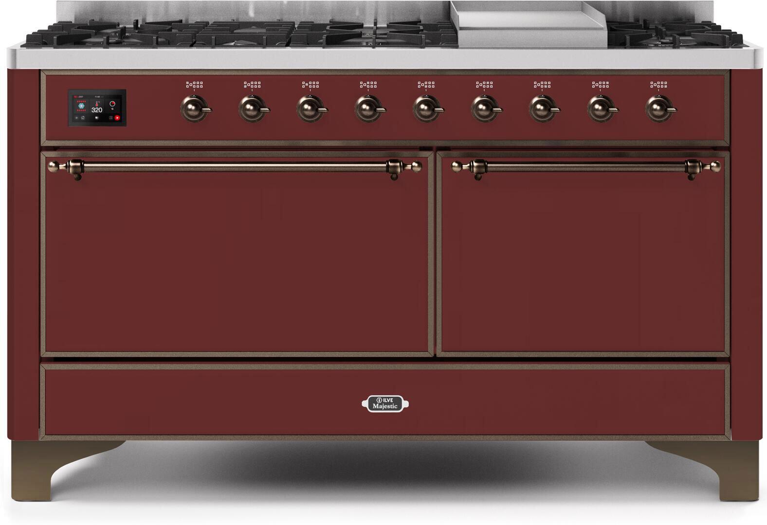 ILVE - 60" Magestic II Series Freestanding Dual Fuel Range - Griddle, Solid Door(s) - Warming Drawer - Natural Gas