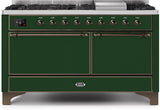 ILVE - 60" Magestic II Series Freestanding Dual Fuel Range - Griddle, Solid Door(s) - Warming Drawer - Liquid Propane
