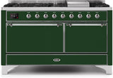 ILVE - 60" Magestic II Series Freestanding Dual Fuel Range - Griddle, Solid Door(s) - Warming Drawer - Natural Gas