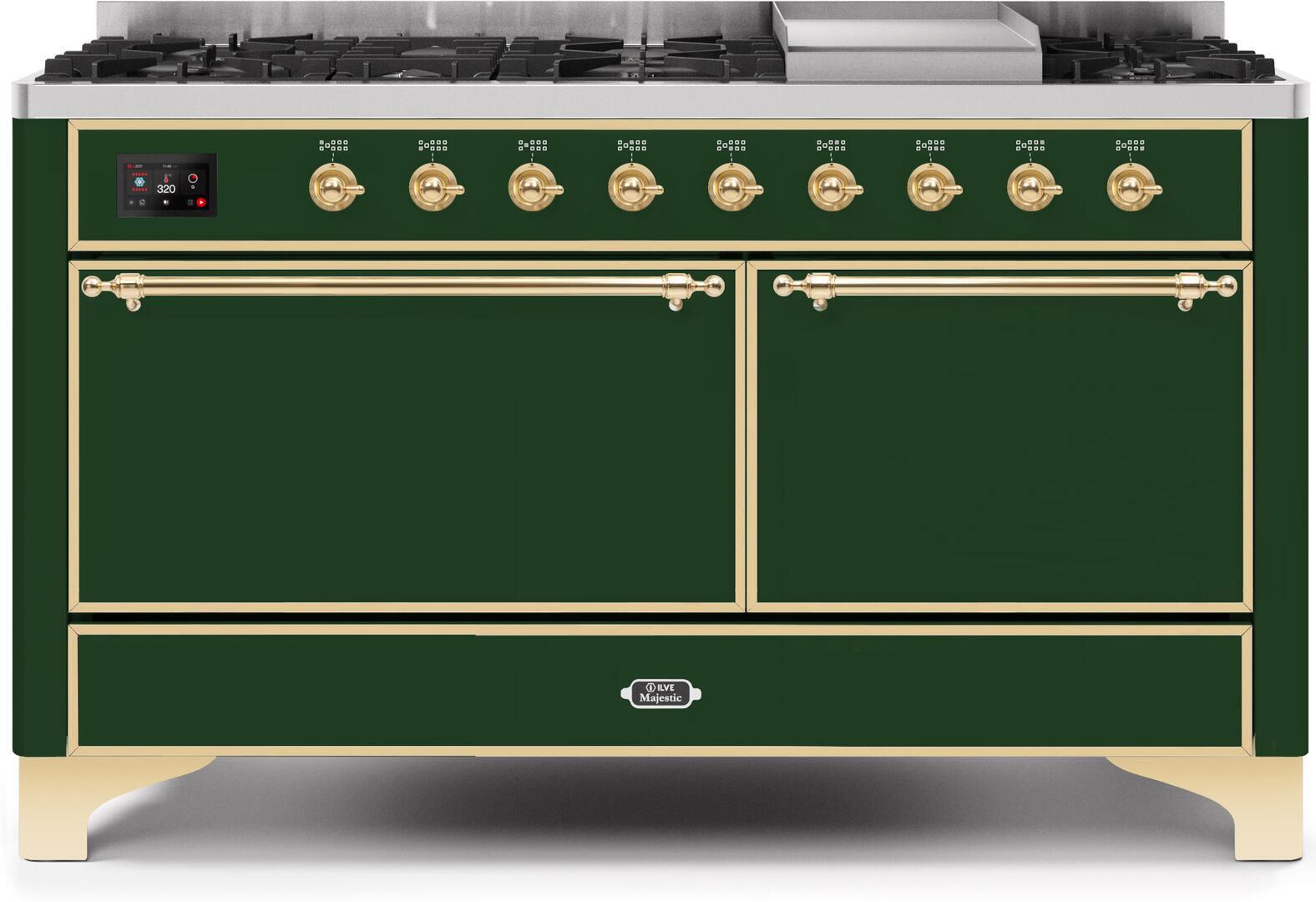 ILVE - 60" Magestic II Series Freestanding Dual Fuel Range - Griddle, Solid Door(s) - Warming Drawer - Natural Gas