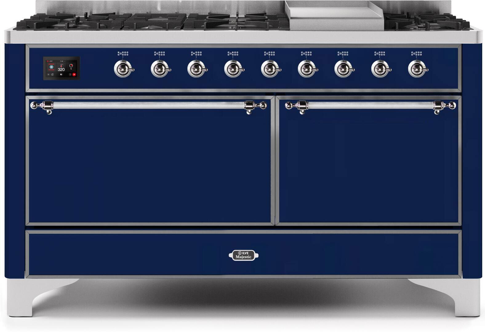 ILVE - 60" Magestic II Series Freestanding Dual Fuel Range - Griddle, Solid Door(s) - Warming Drawer - Natural Gas