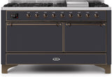 ILVE - 60" Magestic II Series Freestanding Dual Fuel Range - Griddle, Solid Door(s) - Warming Drawer - Natural Gas