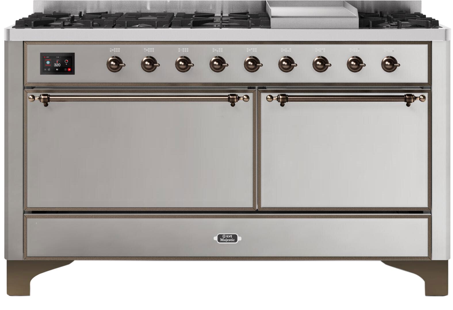 ILVE - 60" Magestic II Series Freestanding Dual Fuel Range - Griddle, Solid Door(s) - Warming Drawer - Natural Gas