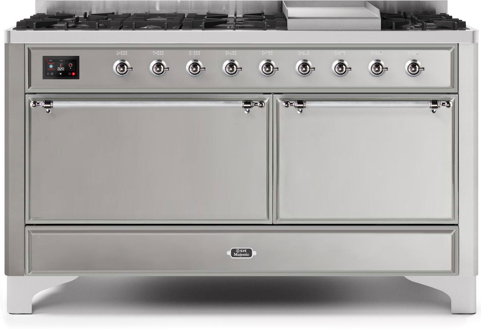 ILVE - 60" Magestic II Series Freestanding Dual Fuel Range - Griddle, Solid Door(s) - Warming Drawer - Natural Gas