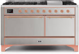 ILVE - 60" Magestic II Series Freestanding Dual Fuel Range - Griddle, Solid Door(s) - Warming Drawer - Natural Gas