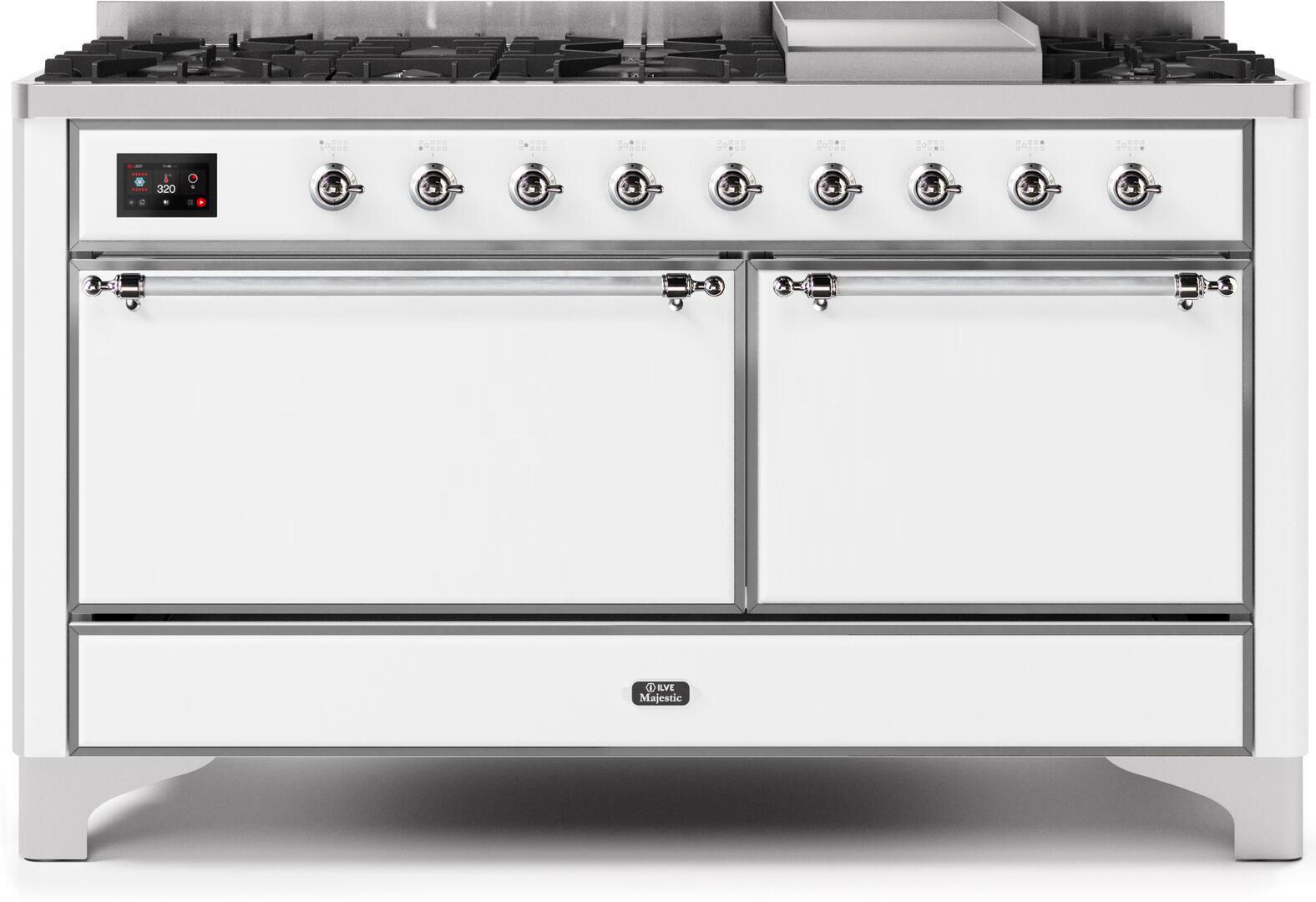 ILVE - 60" Magestic II Series Freestanding Dual Fuel Range - Griddle, Solid Door(s) - Warming Drawer - Natural Gas