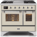 ILVE - 40" Magestic II Series Freestanding Dual Fuel Range - Double Oven - Griddle, Glass Door(s) - Warming Drawer - Natural Gas