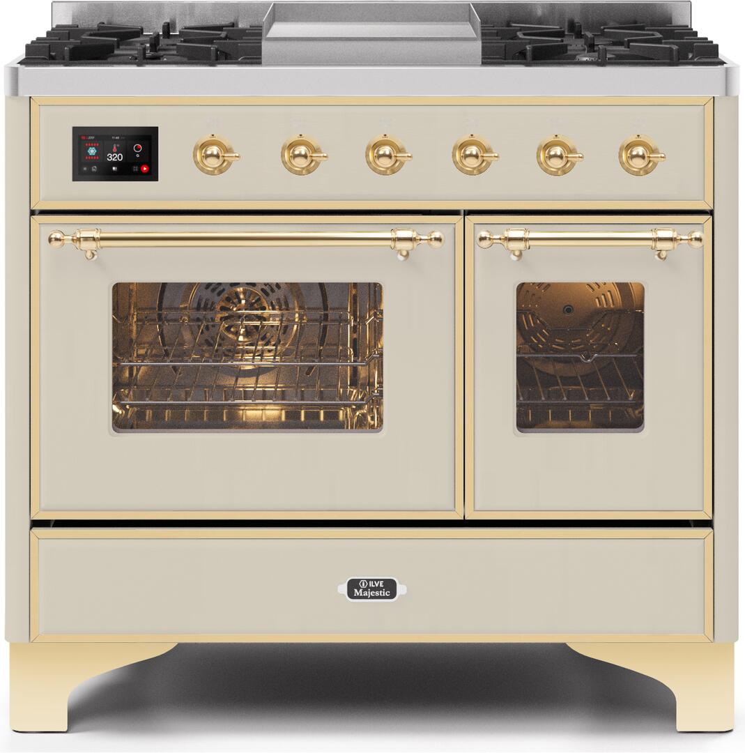 ILVE - 40" Magestic II Series Freestanding Dual Fuel Range - Double Oven - Griddle, Glass Door(s) - Warming Drawer - Natural Gas