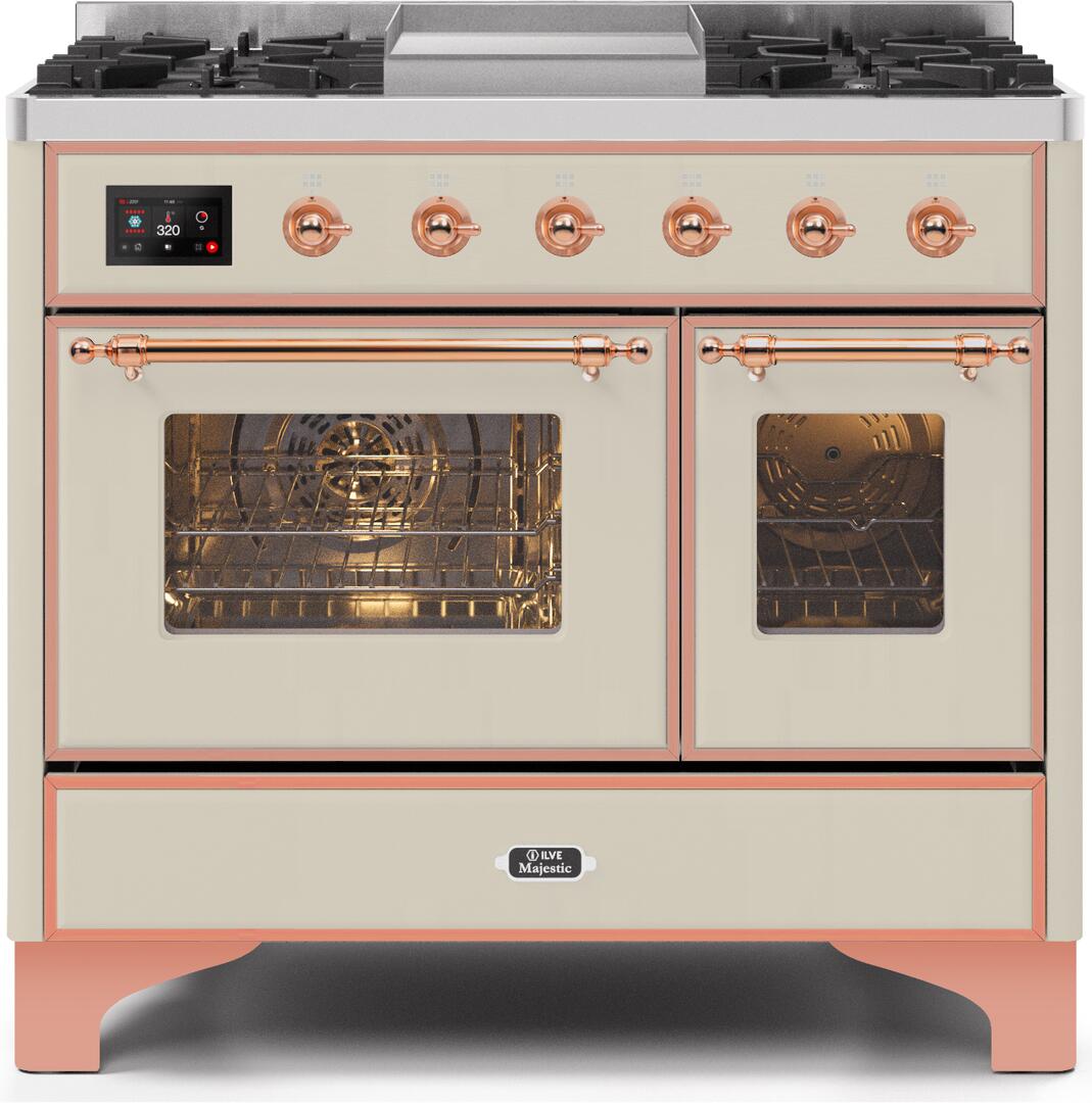 ILVE - 40" Magestic II Series Freestanding Dual Fuel Range - Double Oven - Griddle, Glass Door(s) - Warming Drawer - Natural Gas