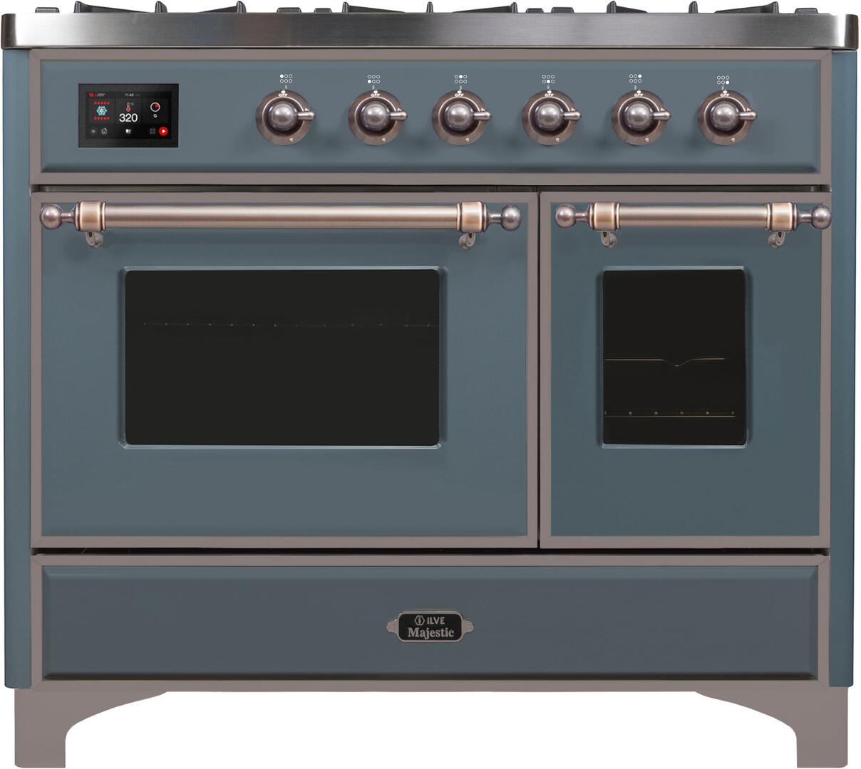 ILVE - 40" Magestic II Series Freestanding Dual Fuel Range - Double Oven - Griddle, Glass Door(s) - Warming Drawer - Natural Gas