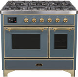 ILVE - 40" Magestic II Series Freestanding Dual Fuel Range - Double Oven - Griddle, Glass Door(s) - Warming Drawer - Natural Gas