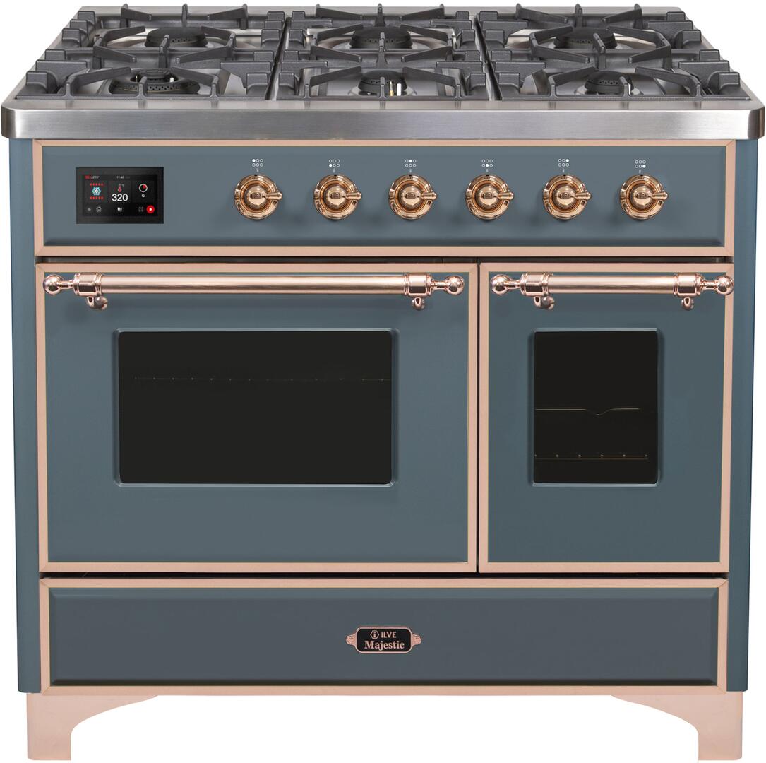 ILVE - 40" Magestic II Series Freestanding Dual Fuel Range - Double Oven - Griddle, Glass Door(s) - Warming Drawer - Natural Gas