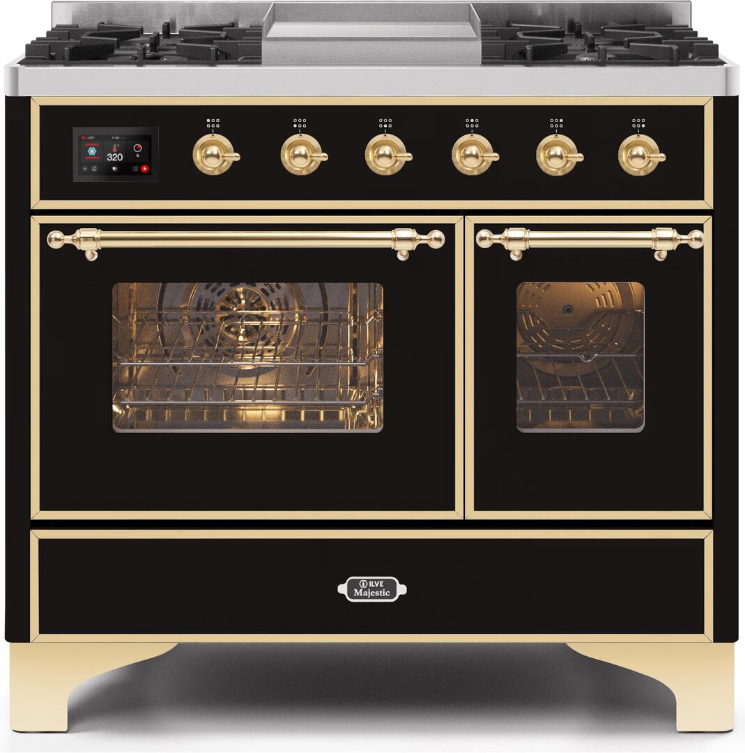 ILVE - 40" Magestic II Series Freestanding Dual Fuel Range - Double Oven - Griddle, Glass Door(s) - Warming Drawer - Natural Gas