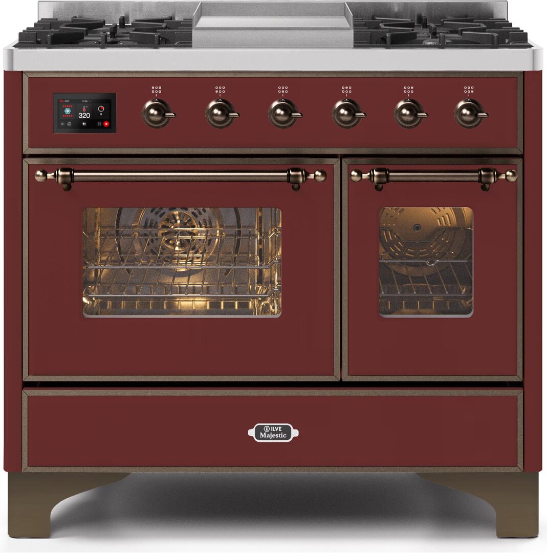 ILVE - 40" Magestic II Series Freestanding Dual Fuel Range - Double Oven - Griddle, Glass Door(s) - Warming Drawer - Natural Gas