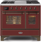 ILVE - 40" Magestic II Series Freestanding Dual Fuel Range - Double Oven - Griddle, Glass Door(s) - Warming Drawer - Natural Gas