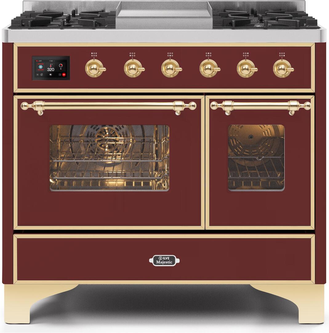 ILVE - 40" Magestic II Series Freestanding Dual Fuel Range - Double Oven - Griddle, Glass Door(s) - Warming Drawer - Natural Gas