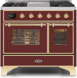 ILVE - 40" Magestic II Series Freestanding Dual Fuel Range - Double Oven - Griddle, Glass Door(s) - Warming Drawer - Natural Gas