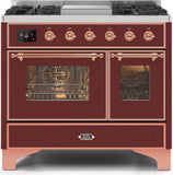 ILVE - 40" Magestic II Series Freestanding Dual Fuel Range - Double Oven - Griddle, Glass Door(s) - Warming Drawer - Natural Gas