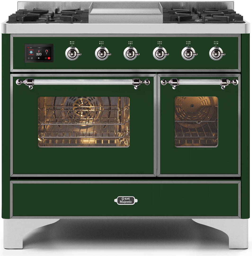 ILVE - 40" Magestic II Series Freestanding Dual Fuel Range - Double Oven - Griddle, Glass Door(s) - Warming Drawer - Natural Gas