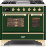 ILVE - 40" Magestic II Series Freestanding Dual Fuel Range - Double Oven - Griddle, Glass Door(s) - Warming Drawer - Natural Gas