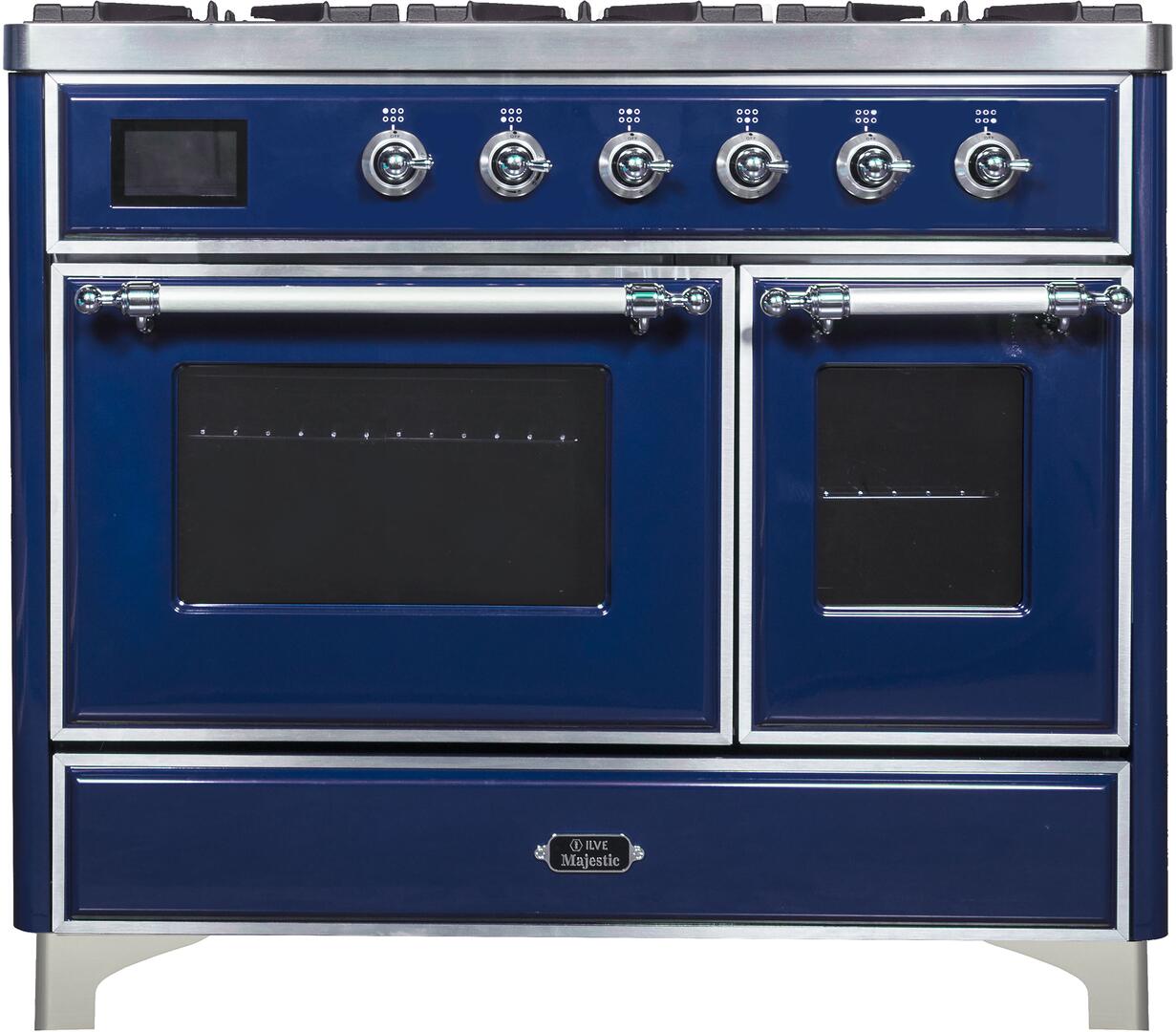 ILVE - 40" Magestic II Series Freestanding Dual Fuel Range - Double Oven - Griddle, Glass Door(s) - Warming Drawer - Natural Gas