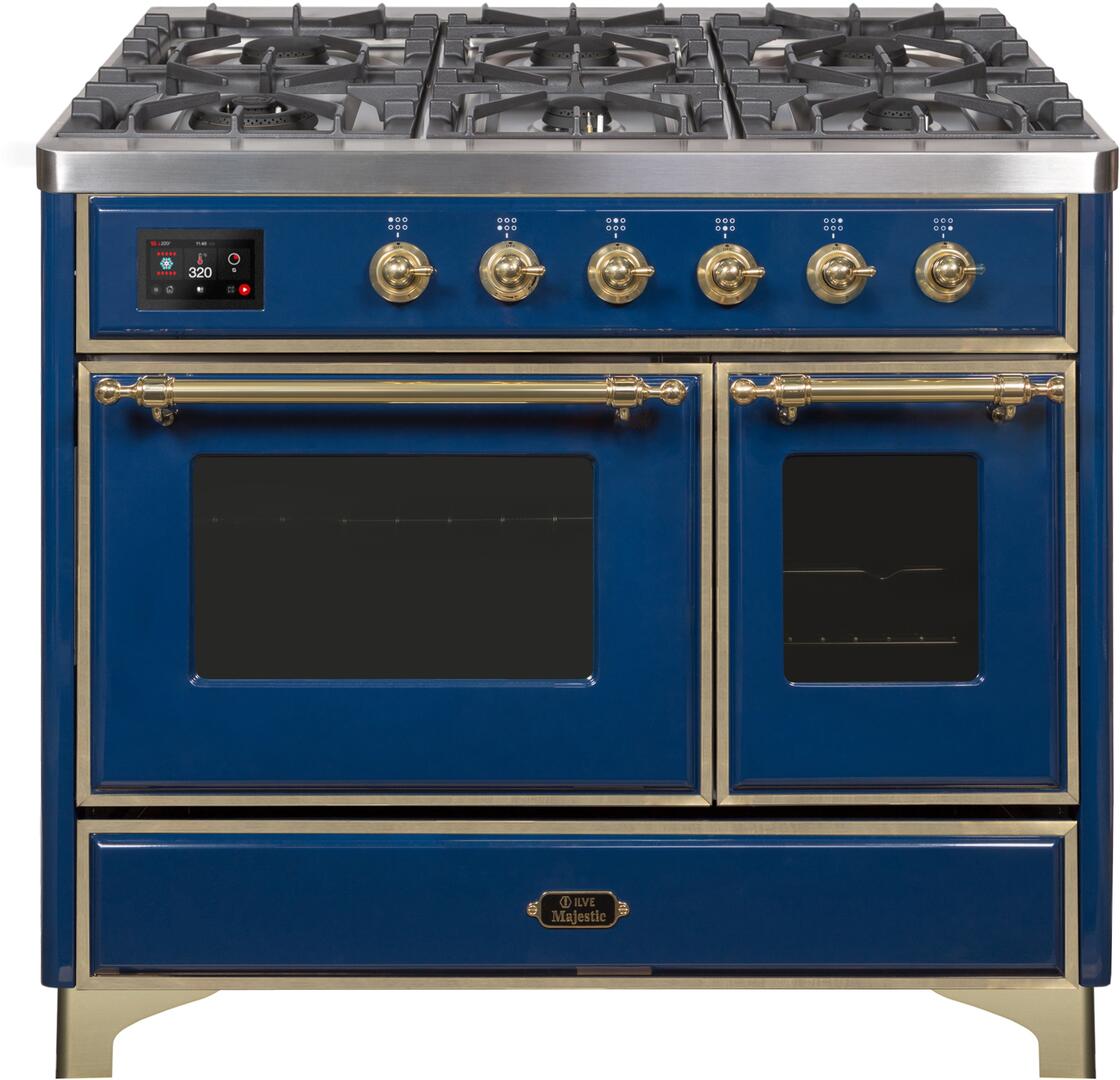 ILVE - 40" Magestic II Series Freestanding Dual Fuel Range - Double Oven - Griddle, Glass Door(s) - Warming Drawer - Natural Gas