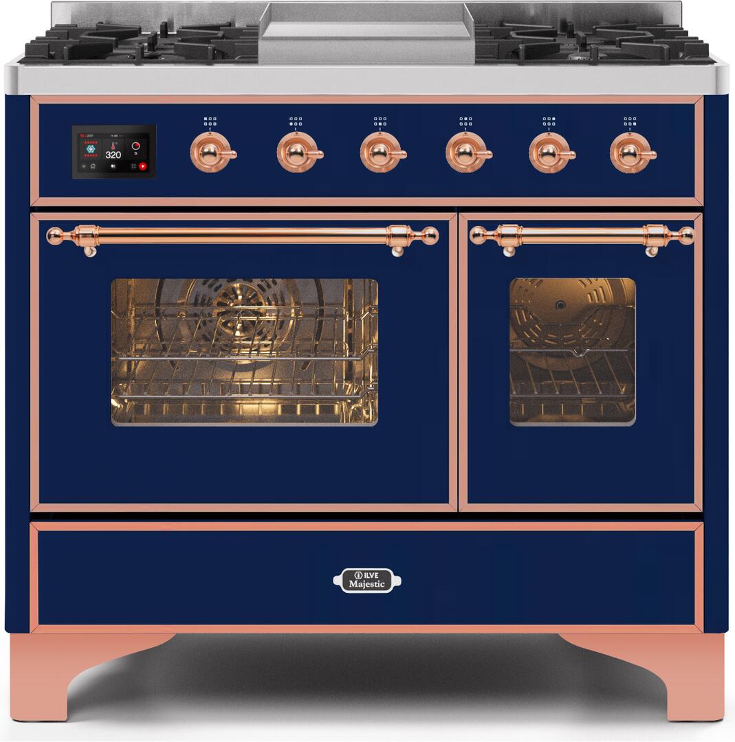 ILVE - 40" Magestic II Series Freestanding Dual Fuel Range - Double Oven - Griddle, Glass Door(s) - Warming Drawer - Natural Gas