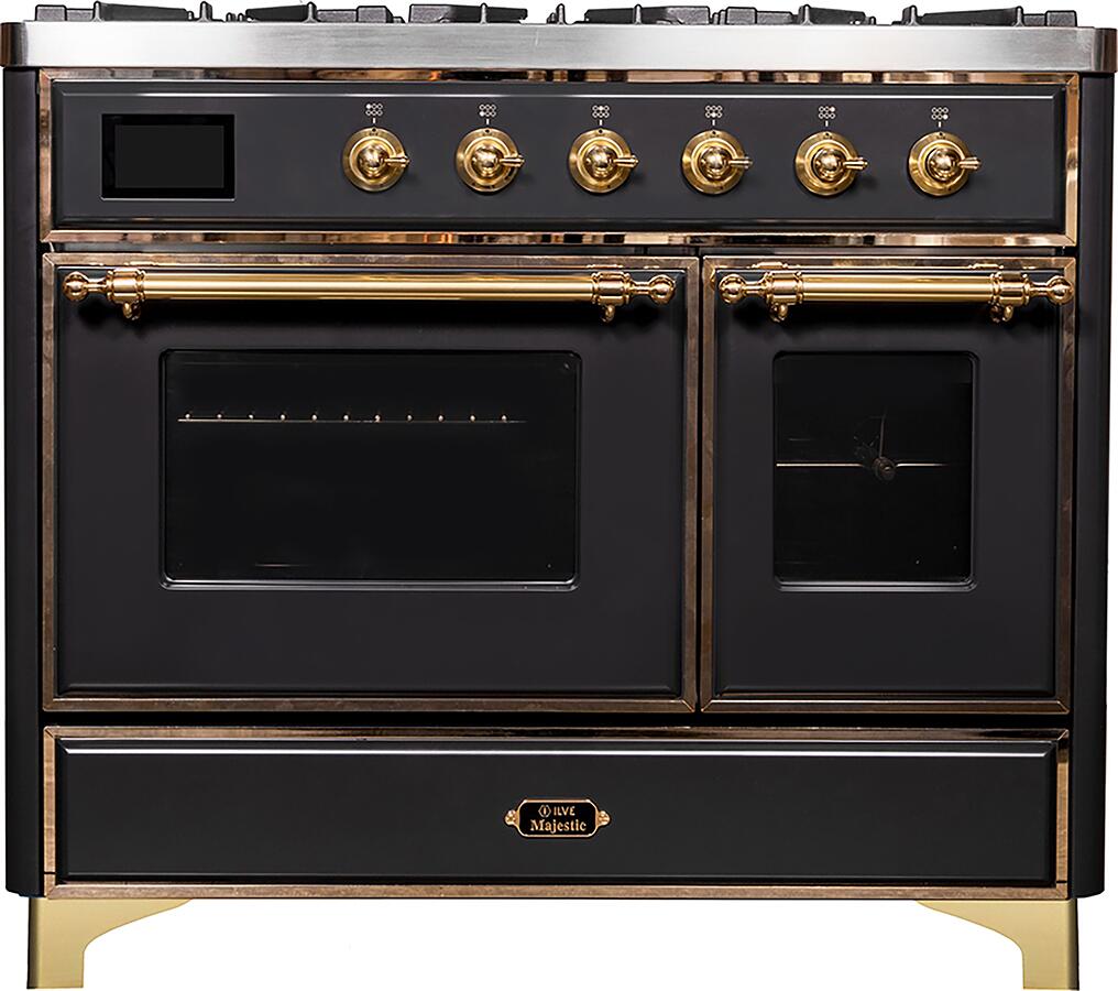 ILVE - 40" Magestic II Series Freestanding Dual Fuel Range - Double Oven - Griddle, Glass Door(s) - Warming Drawer - Natural Gas