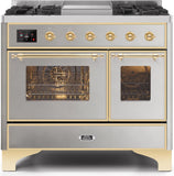 ILVE - 40" Magestic II Series Freestanding Dual Fuel Range - Double Oven - Griddle, Glass Door(s) - Warming Drawer - Natural Gas