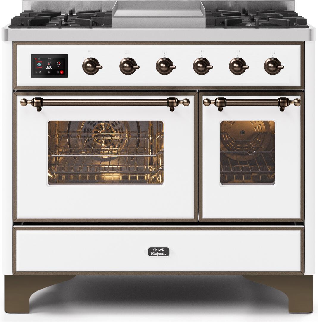 ILVE - 40" Magestic II Series Freestanding Dual Fuel Range - Double Oven - Griddle, Glass Door(s) - Warming Drawer - Natural Gas