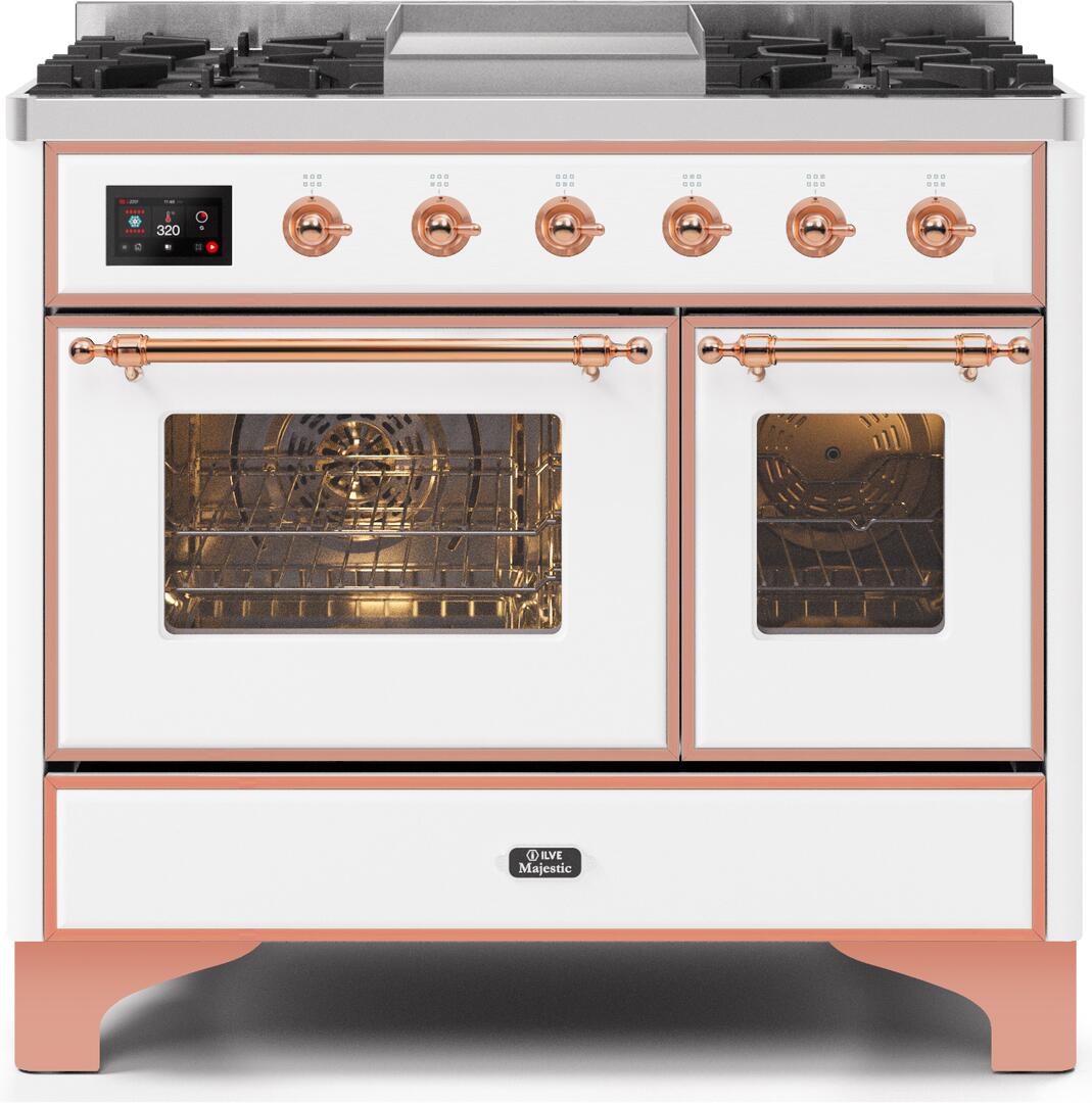 ILVE - 40" Magestic II Series Freestanding Dual Fuel Range - Double Oven - Griddle, Glass Door(s) - Warming Drawer - Natural Gas