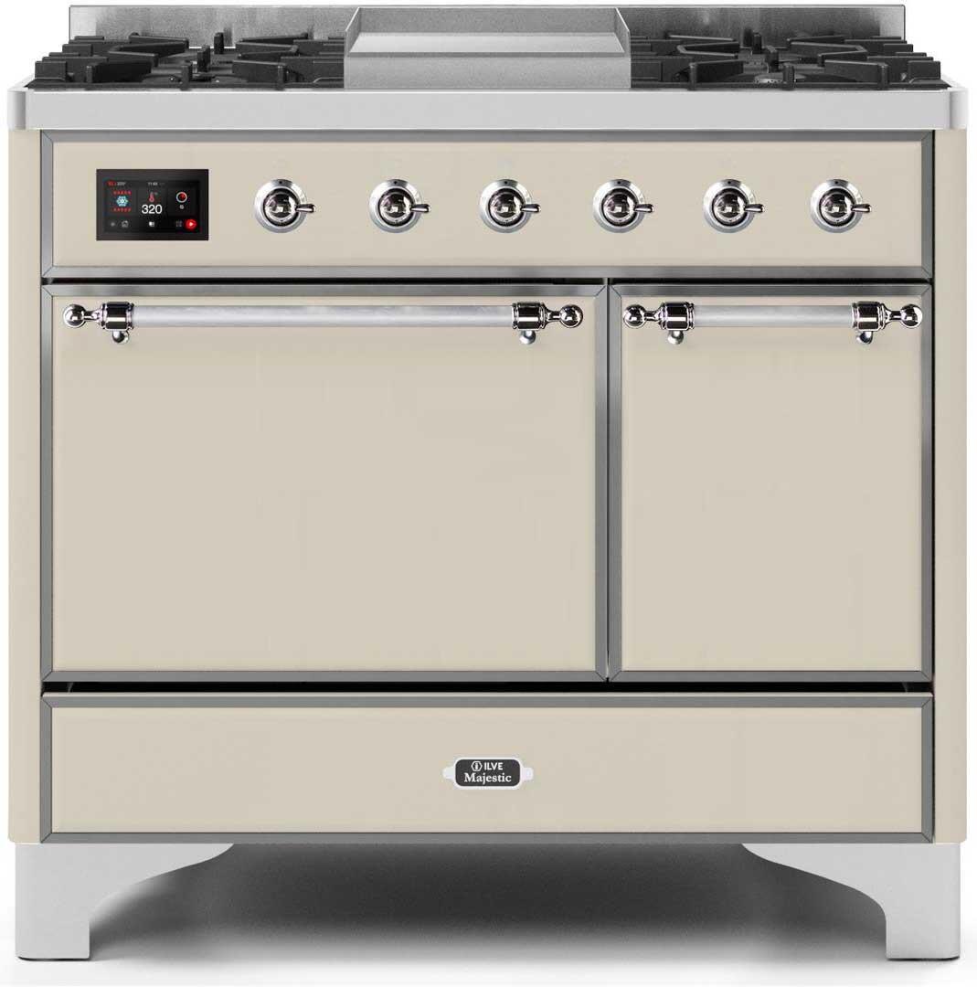 ILVE - 40" Magestic II Series Freestanding Dual Fuel Range - Double Oven - Griddle, Solid Door(s) - Warming Drawer - Natural Gas