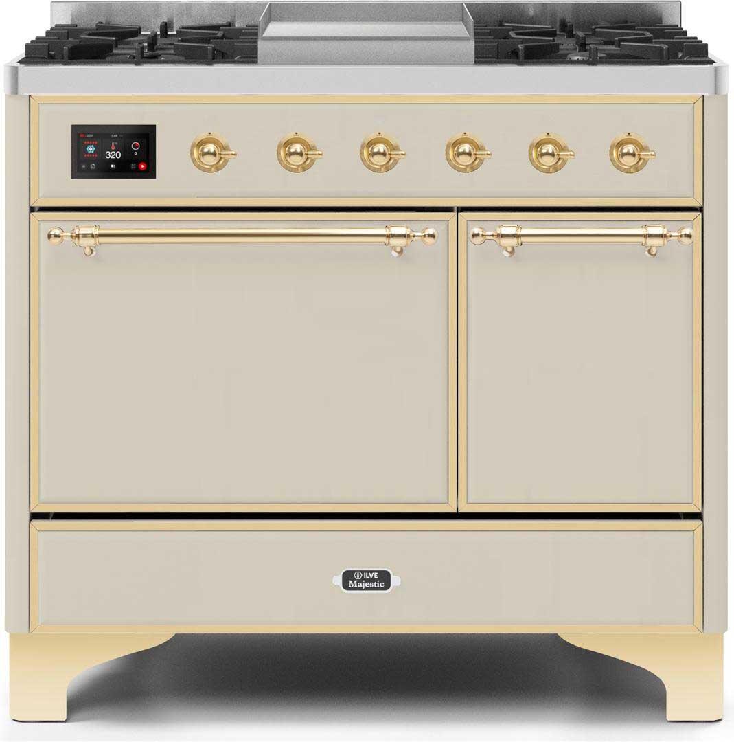 ILVE - 40" Magestic II Series Freestanding Dual Fuel Range - Double Oven - Griddle, Solid Door(s) - Warming Drawer - Natural Gas