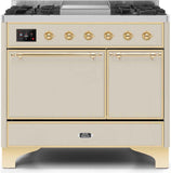 ILVE - 40" Magestic II Series Freestanding Dual Fuel Range - Double Oven - Griddle, Solid Door(s) - Warming Drawer - Natural Gas