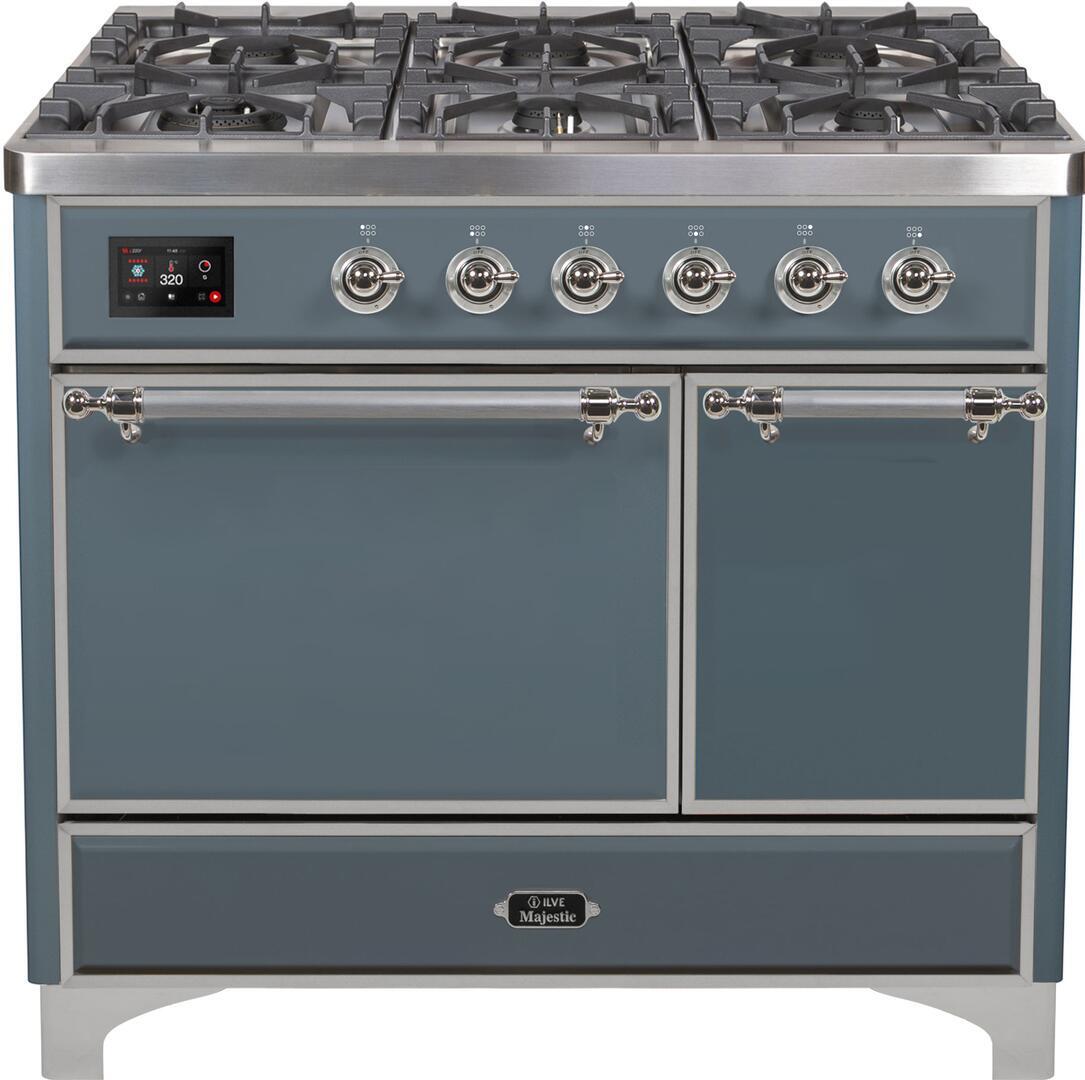 ILVE - 40" Magestic II Series Freestanding Dual Fuel Range - Double Oven - Griddle, Solid Door(s) - Warming Drawer - Natural Gas