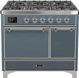 ILVE - 40" Magestic II Series Freestanding Dual Fuel Range - Double Oven - Griddle, Solid Door(s) - Warming Drawer - Natural Gas