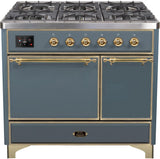 ILVE - 40" Magestic II Series Freestanding Dual Fuel Range - Double Oven - Griddle, Solid Door(s) - Warming Drawer - Natural Gas