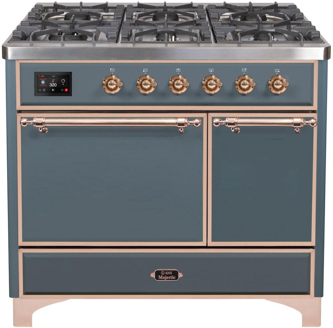 ILVE - 40" Magestic II Series Freestanding Dual Fuel Range - Double Oven - Griddle, Solid Door(s) - Warming Drawer - Natural Gas