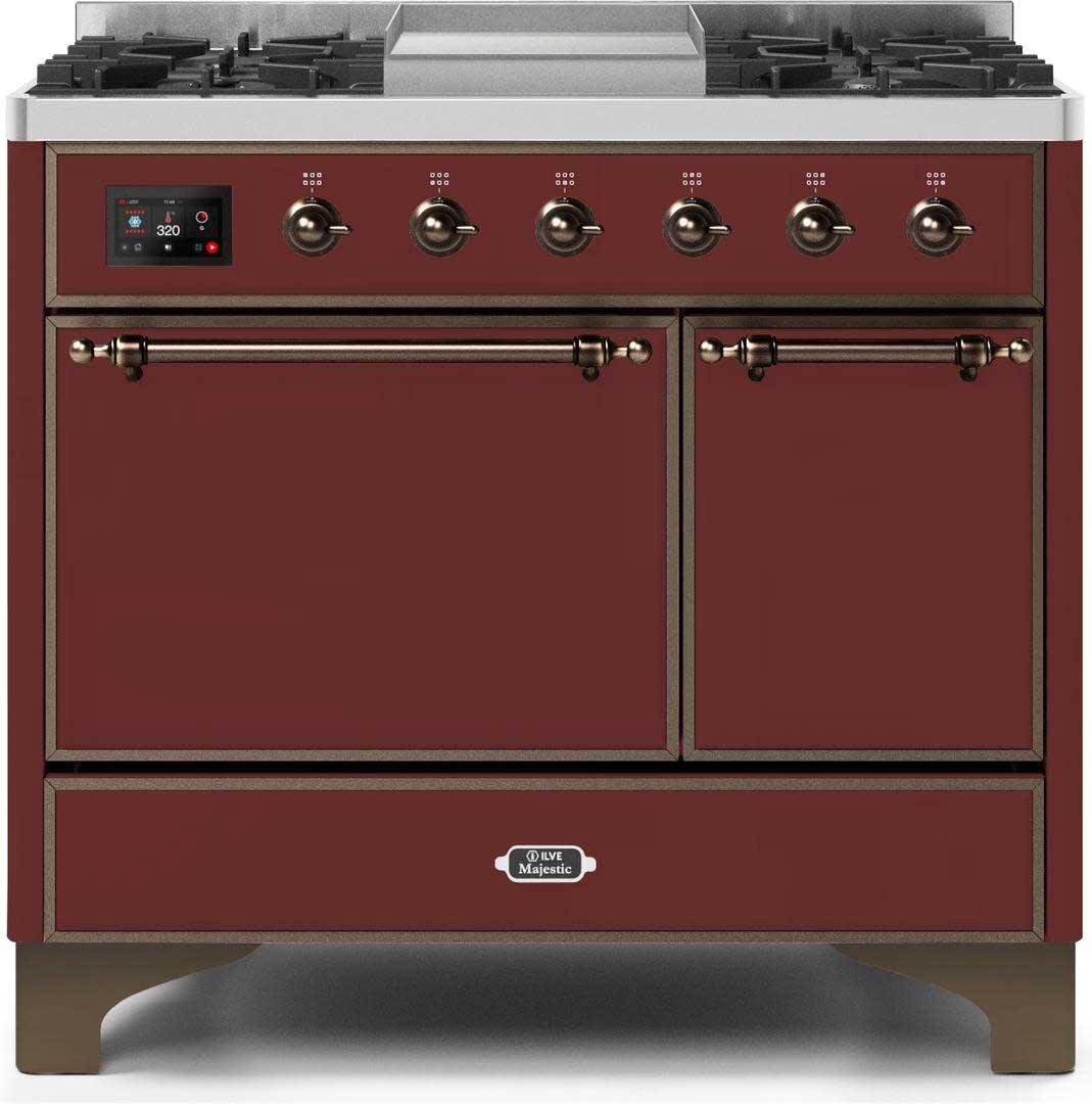 ILVE - 40" Magestic II Series Freestanding Dual Fuel Range - Double Oven - Griddle, Solid Door(s) - Warming Drawer - Natural Gas