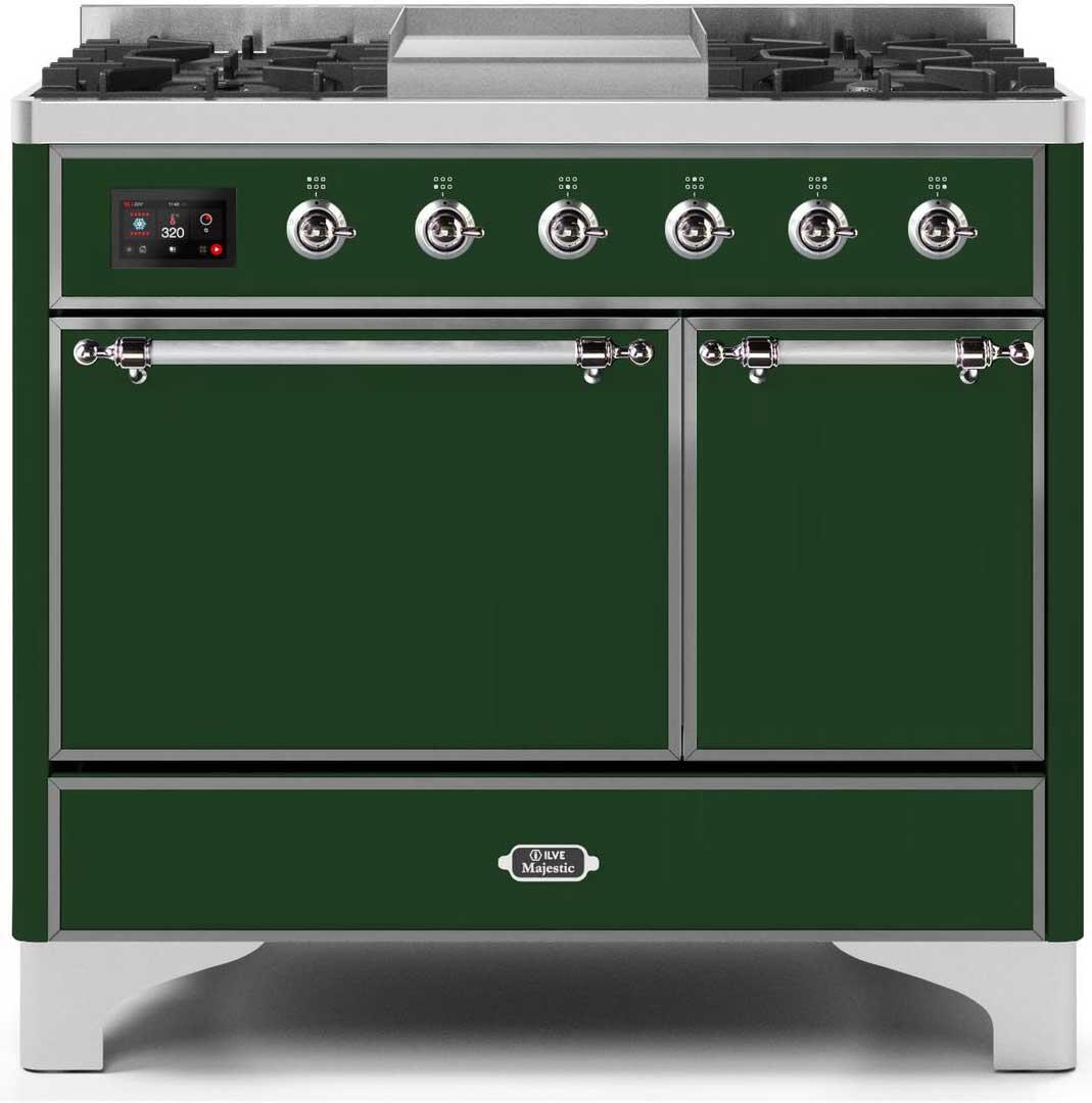 ILVE - 40" Magestic II Series Freestanding Dual Fuel Range - Double Oven - Griddle, Solid Door(s) - Warming Drawer - Natural Gas